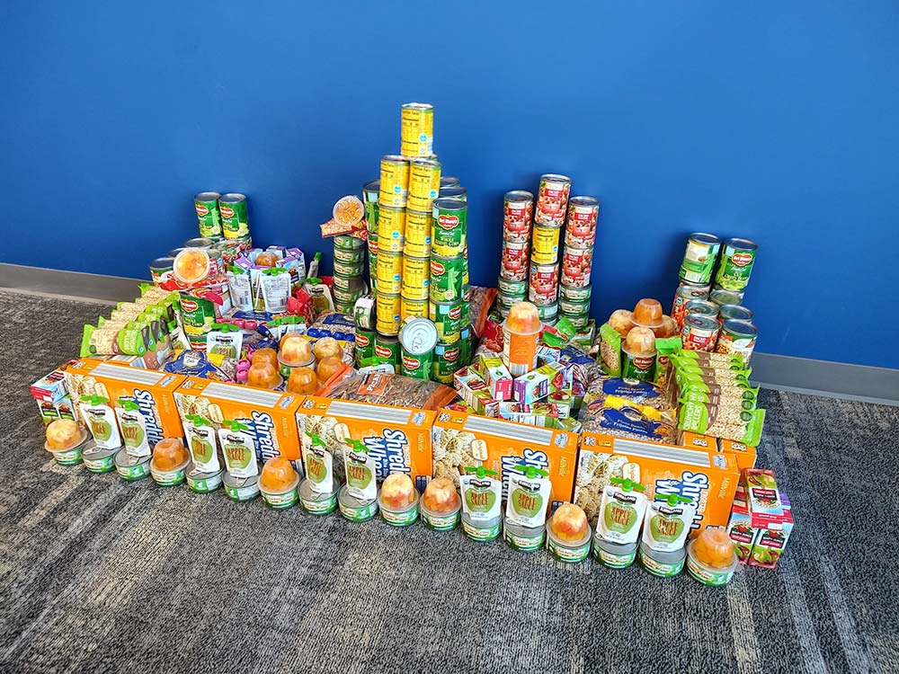 "Canstruction" of donated food items for Basys office food drive